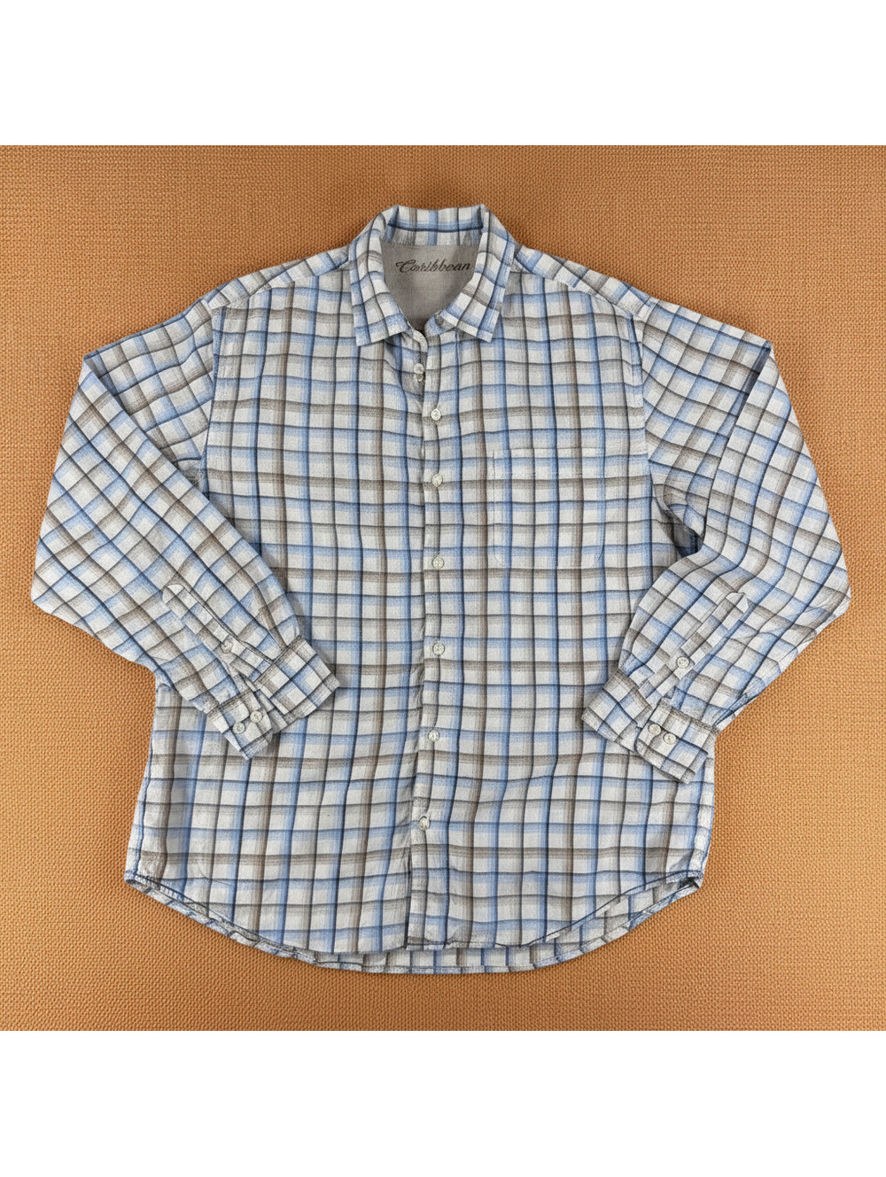 Caribbean Men's Linen Cotton Blend Button-Up Shirt Large